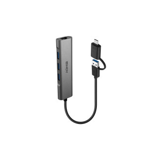 Lindy 43379 hub de interfaz USB 3.2 Gen 1 (3.1 Gen 1) Type-A + Type-C 5000 Mbit/s Gris