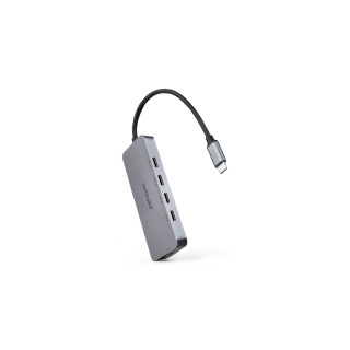 Nanocable Hub USB-C macho a 4 x USB-C hembra + USB-C PD 100W, Aluminio 10 cm, Gris