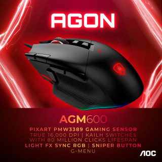 AOC AGON AGM600 ratón Juego mano derecha USB tipo A Óptico 16000 DPI