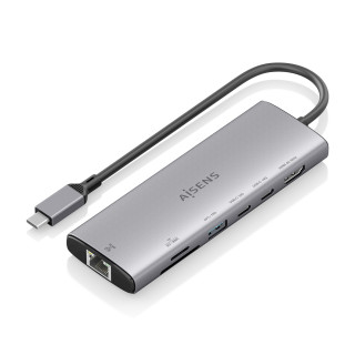 AISENS USB-C Dock 7 en 1, USB-C a 1xHDMI, 1xRJ45, 1xUSB-A 10G, 2xUSB-C 10G, 1xSD, 1xMicroSD, Gris, 20cm