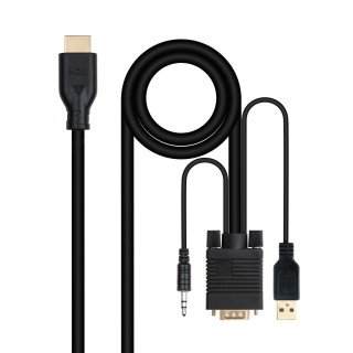 Nanocable Conversor unidireccional VGA/M + AUDIO/M + USB-A/M (para alimentación) a HDMI/M, Negro, 1.8m