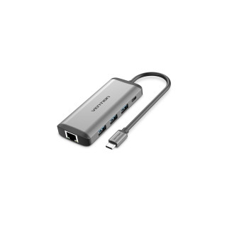 Vention Docking USB Tipo-C CNDHB/ 1xHDMI/ 3xUSB/ 1xUSB Tipo-C PD/ 1xRJ45/ 1xLector tarjetas/ Gris
